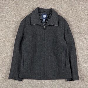 Vintage Gap Grey Wool Full Zip Jacket Mens Large Harrington Coat Quilt Lined Y2K